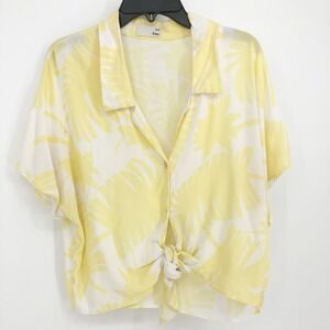 Wilfred Free Zola Blouse Small Yellow White Tropical Collar Button Front Tie Bow